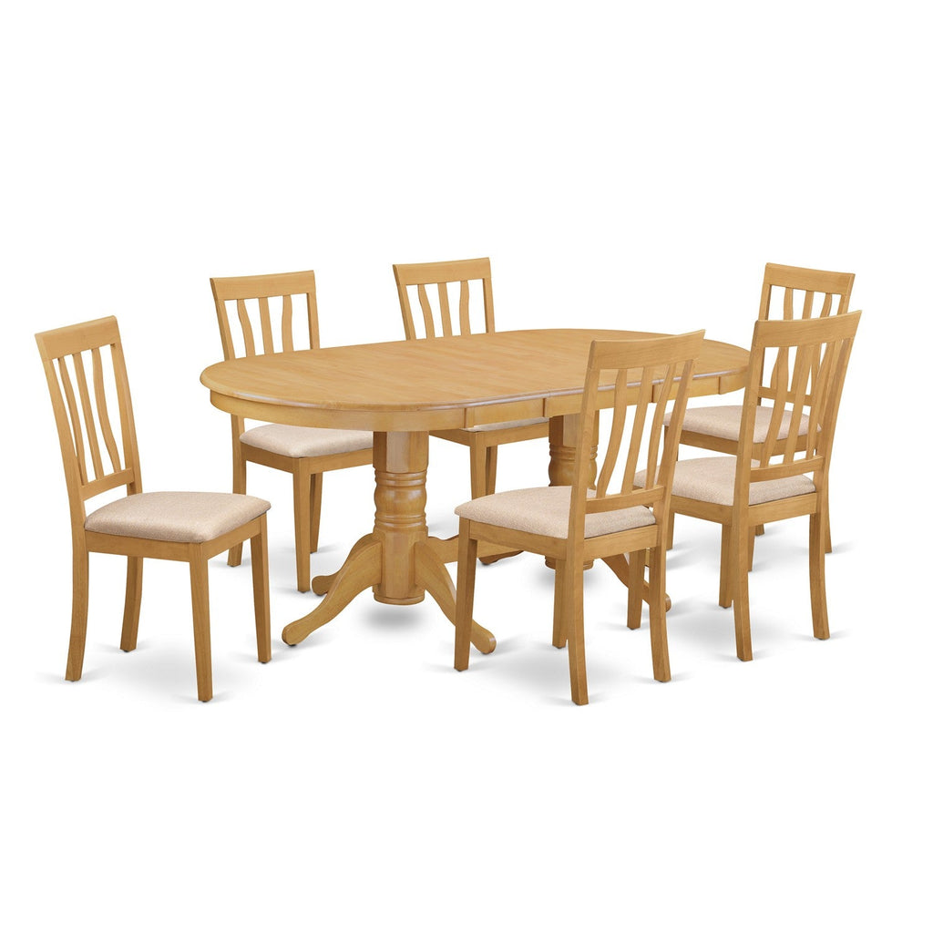 East West Furniture VAAN7-OAK-C 7 Piece Kitchen Table Set Consist of an Oval Dining Table with Butterfly Leaf and 6 Linen Fabric Upholstered Dining Chairs, 40x76 Inch, Oak