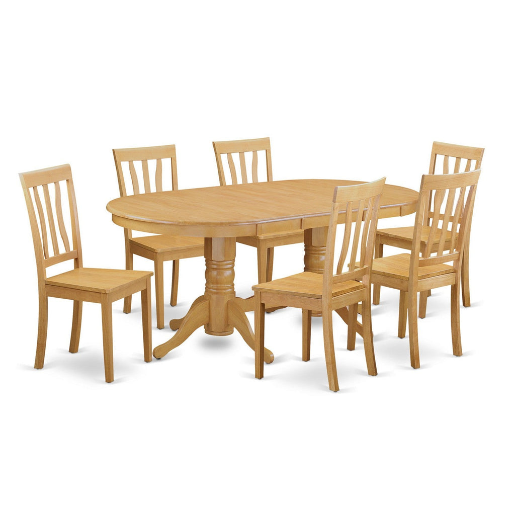 East West Furniture VAAN7-OAK-W 7 Piece Kitchen Table & Chairs Set Consist of an Oval Dining Room Table with Butterfly Leaf and 6 Solid Wood Seat Chairs, 40x76 Inch, Oak