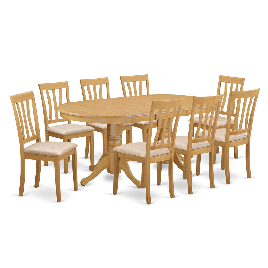 East West Furniture VAAN9-OAK-C 9 Piece Dining Table Set Includes an Oval Dining Room Table with Butterfly Leaf and 8 Linen Fabric Upholstered Chairs, 40x76 Inch, Oak