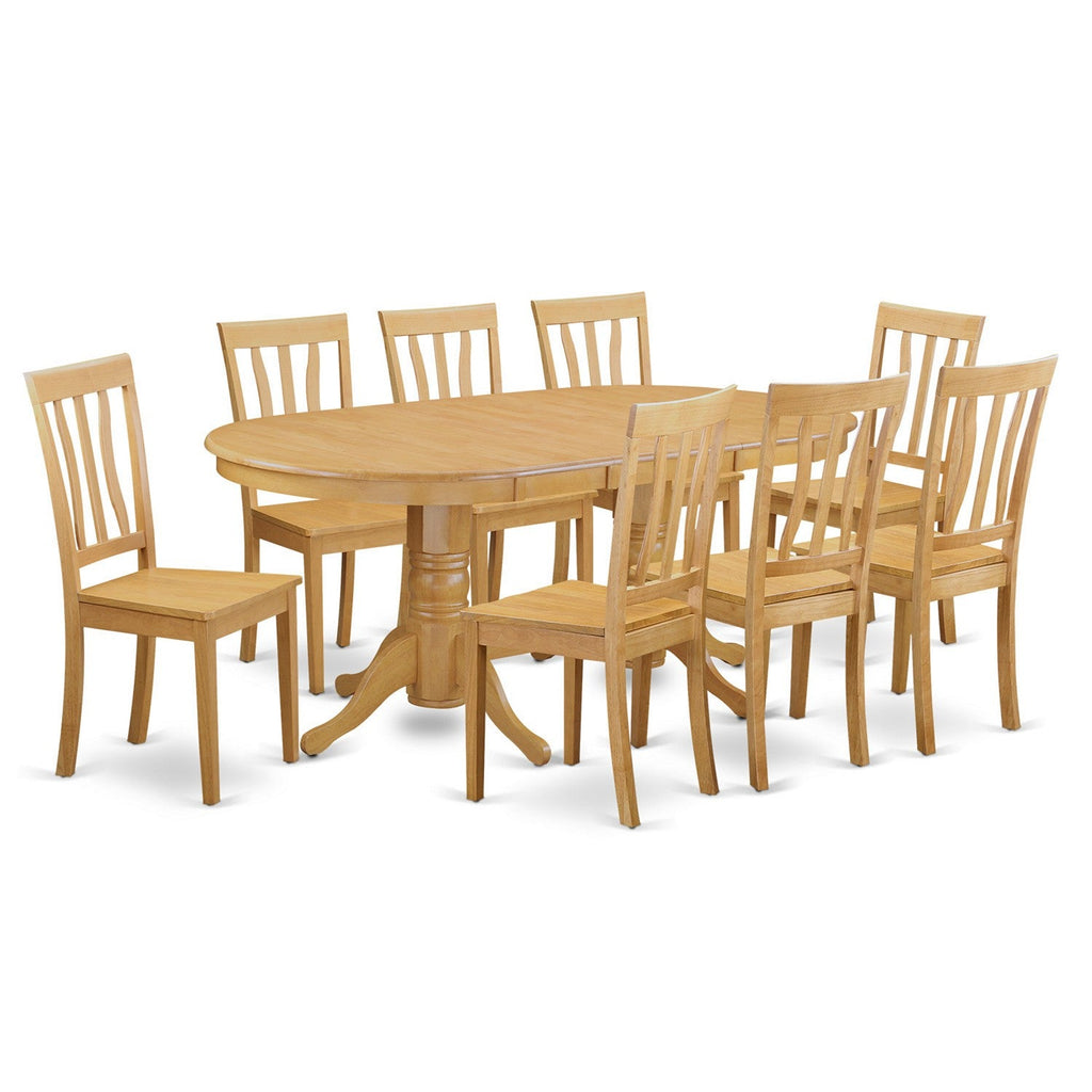 East West Furniture VAAN9-OAK-W 9 Piece Modern Dining Table Set Includes an Oval Wooden Table with Butterfly Leaf and 8 Dining Room Chairs, 40x76 Inch, Oak