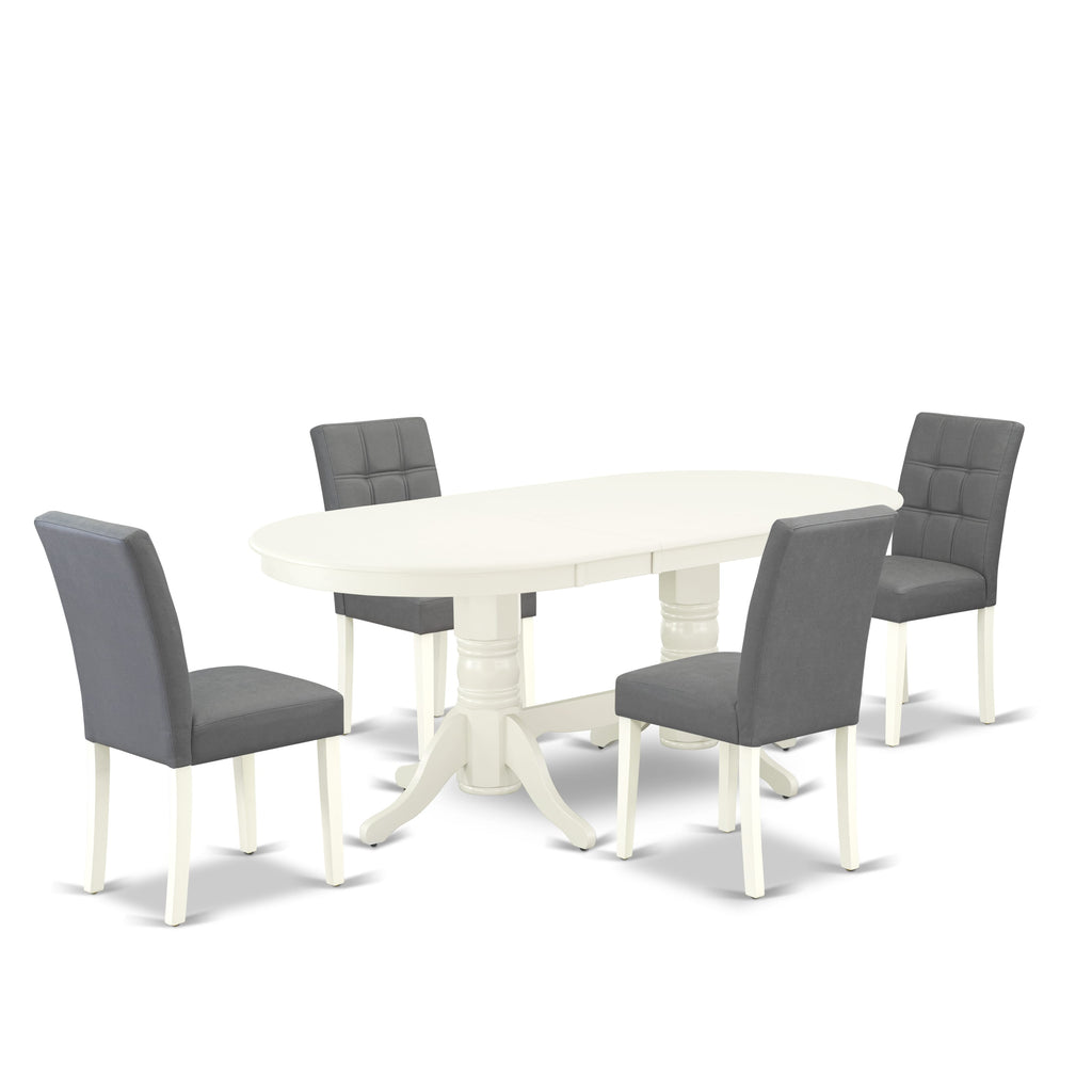 East West Furniture VAAS5-LWH-41 5 Piece Dining Table Set consists A Modern Dinner Table and 4 Platinum Gray Faux Leather Mid-Century Chairs with Stylish Back- Linen White Finish