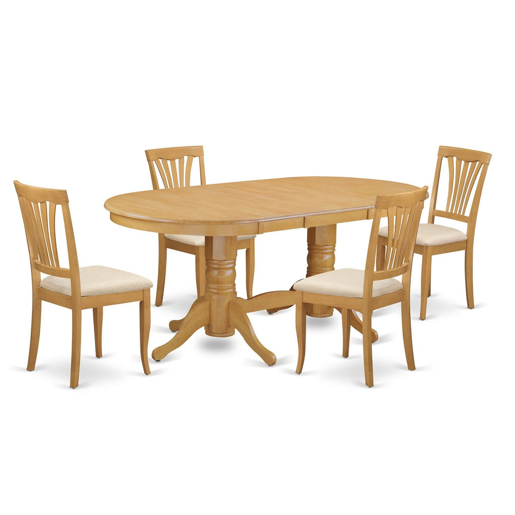 East West Furniture VAAV5-OAK-C 5 Piece Dining Room Table Set Includes an Oval Wooden Table with Butterfly Leaf and 4 Linen Fabric Kitchen Dining Chairs, 40x76 Inch, Oak