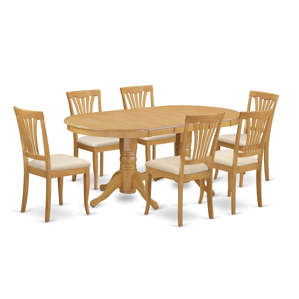 East West Furniture VAAV7-OAK-C 7 Piece Dining Table Set Consist of an Oval Dinner Table with Butterfly Leaf and 6 Linen Fabric Dining Room Chairs, 40x76 Inch, Oak