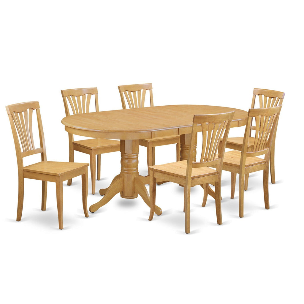 East West Furniture VAAV7-OAK-W 7 Piece Dining Set Consist of an Oval Dining Table with Butterfly Leaf and 6 Kitchen Chairs, 40x76 Inch, Oak