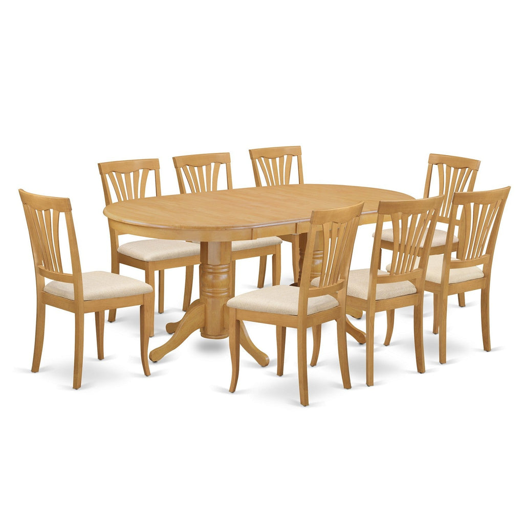 East West Furniture VAAV9-OAK-C 9 Piece Modern Dining Table Set Includes an Oval Wooden Table with Butterfly Leaf and 8 Linen Fabric Kitchen Dining Chairs, 40x76 Inch, Oak