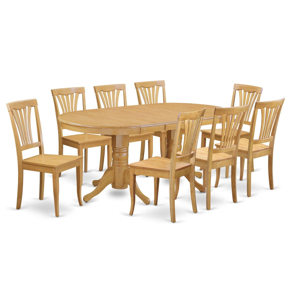 East West Furniture VAAV9-OAK-W 9 Piece Dining Set Includes an Oval Dining Room Table with Butterfly Leaf and 8 Kitchen Chairs, 40x76 Inch, Oak