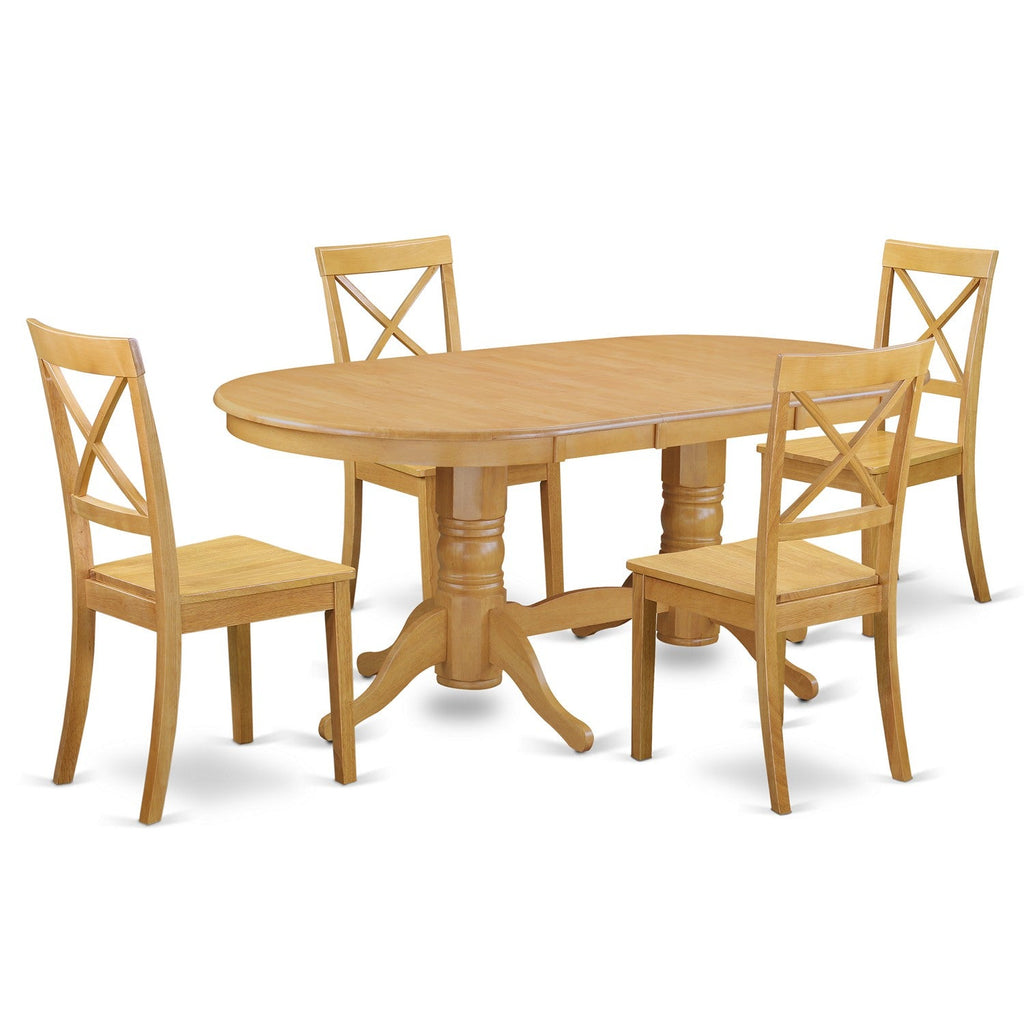 East West Furniture VABO5-OAK-W 5 Piece Kitchen Table & Chairs Set Includes an Oval Dining Table with Butterfly Leaf and 4 Dining Room Chairs, 40x76 Inch, Oak