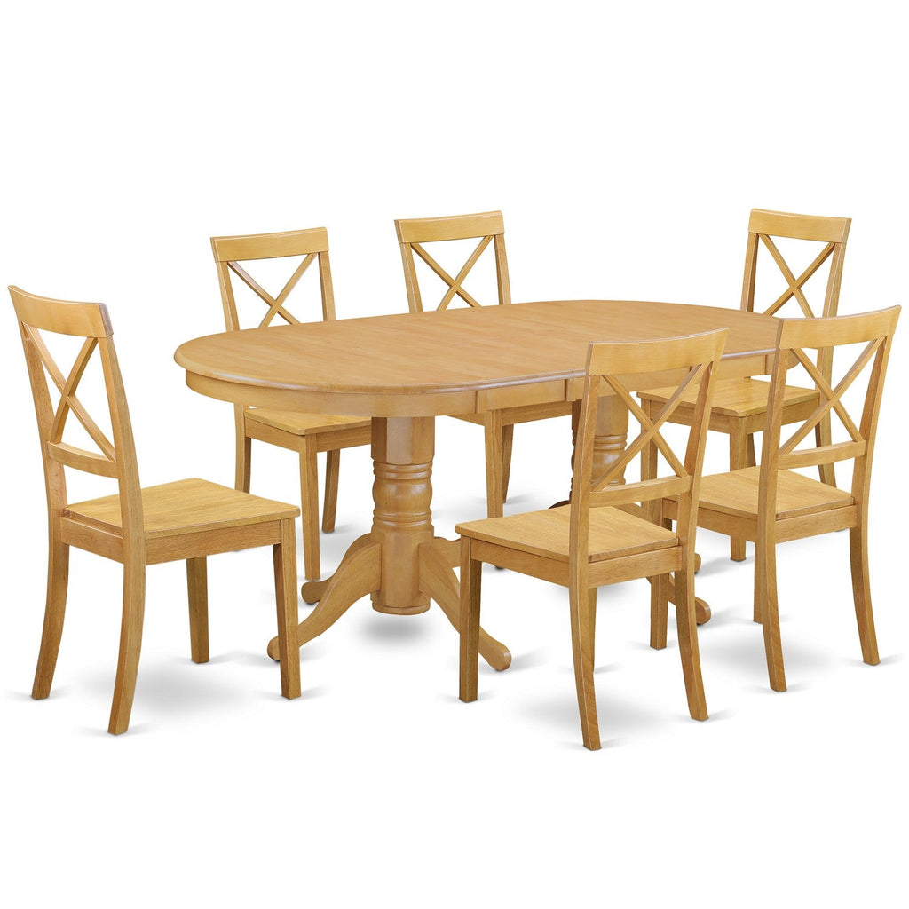 East West Furniture VABO7-OAK-W 7 Piece Dining Set Consist of an Oval Dining Room Table with Butterfly Leaf and 6 Wood Seat Chairs, 40x76 Inch, Oak