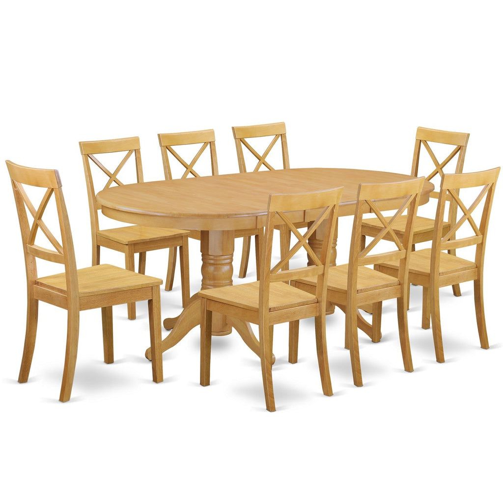 East West Furniture VABO9-OAK-W 9 Piece Modern Dining Table Set Includes an Oval Wooden Table with Butterfly Leaf and 8 Dining Room Chairs, 40x76 Inch, Oak