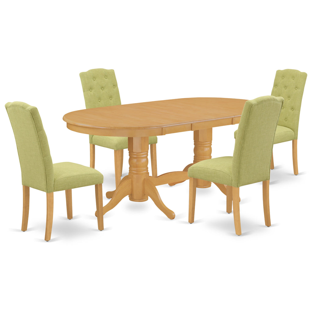 East West Furniture VACE5-OAK-07 5 Piece Dining Room Furniture Set Includes an Oval Wooden Table with Butterfly Leaf and 4 Limelight Linen Fabric Parsons Chairs, 40x76 Inch, Oak