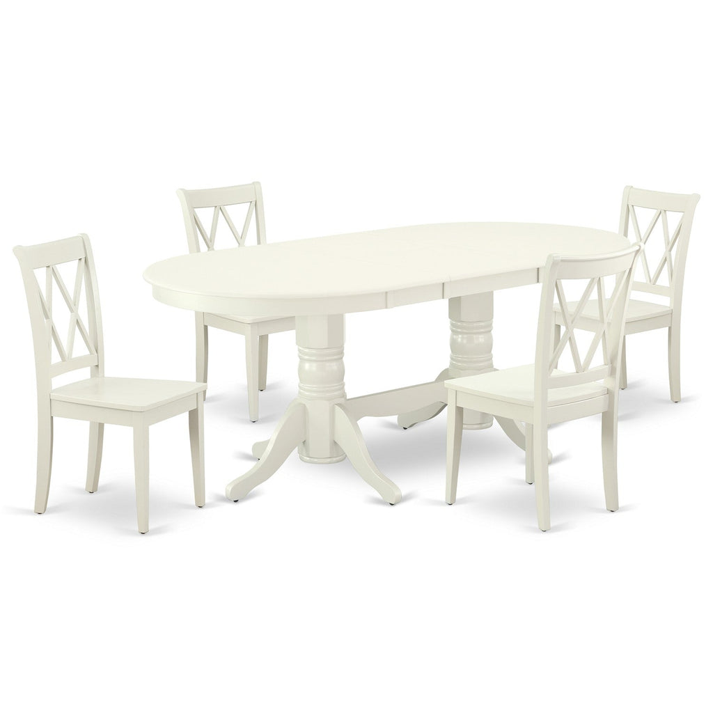 East West Furniture VACL5-LWH-W 5 Piece Modern Dining Table Set Includes an Oval Wooden Table with Butterfly Leaf and 4 Dining Chairs, 40x76 Inch, Linen White