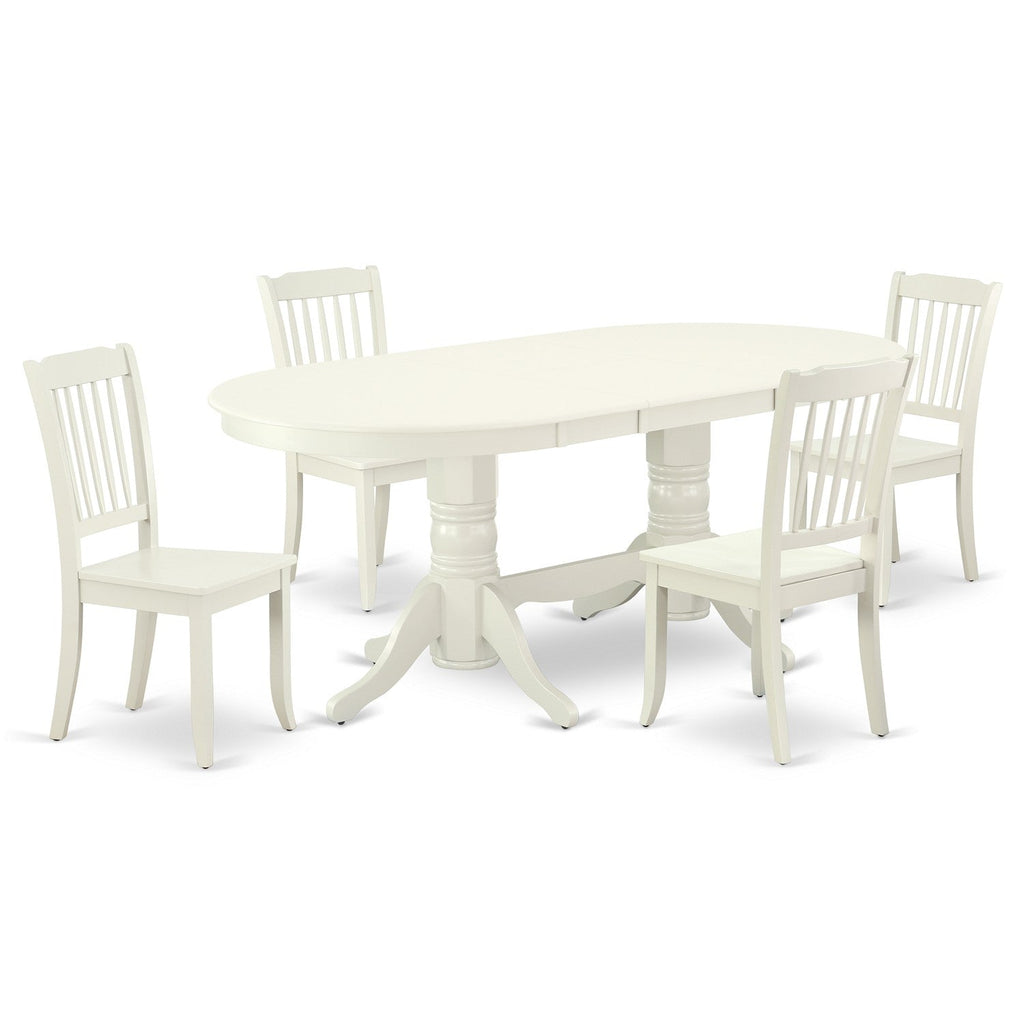 East West Furniture VADA5-LWH-W 5 Piece Kitchen Table Set for 4 Includes an Oval Dining Room Table with Butterfly Leaf and 4 Dining Chairs, 40x76 Inch, Linen White