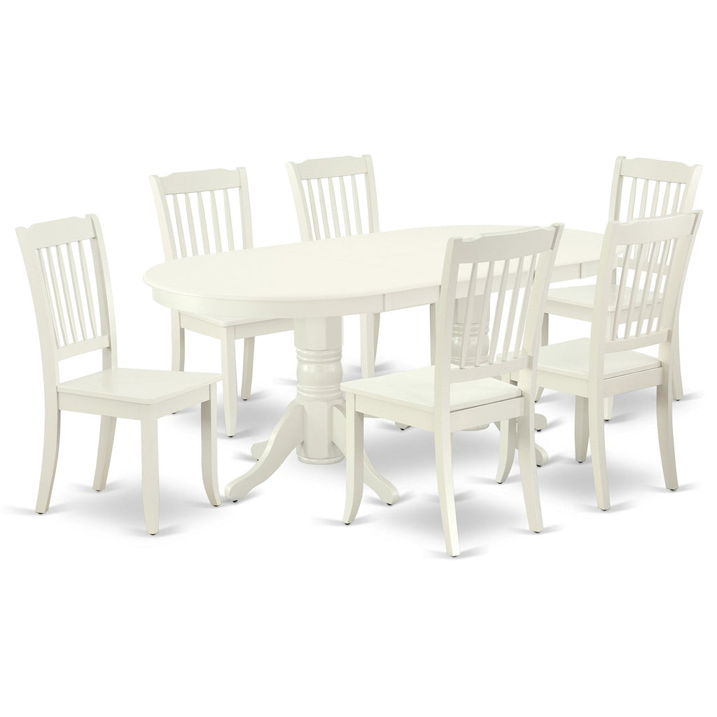 East West Furniture VADA7-LWH-W 7 Piece Dining Table Set Consist of an Oval Dining Room Table with Butterfly Leaf and 6 Wooden Seat Chairs, 40x76 Inch, Linen White