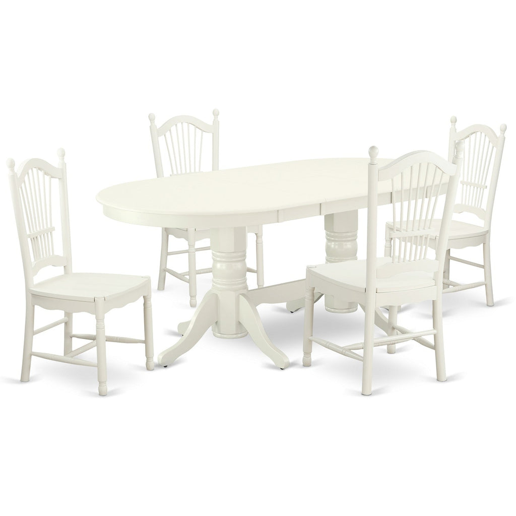 East West Furniture VADO5-LWH-W 5 Piece Dining Set Includes an Oval Dining Room Table with Butterfly Leaf and 4 Wood Seat Chairs, 40x76 Inch, Linen White