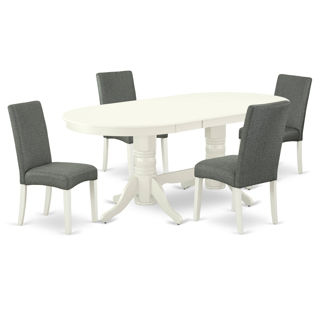 East West Furniture VADR5-LWH-07 5 Piece Dinette Set Includes an Oval Dining Room Table with Butterfly Leaf and 4 Gray Linen Fabric Upholstered Parson Chairs, 40x76 Inch, Linen White