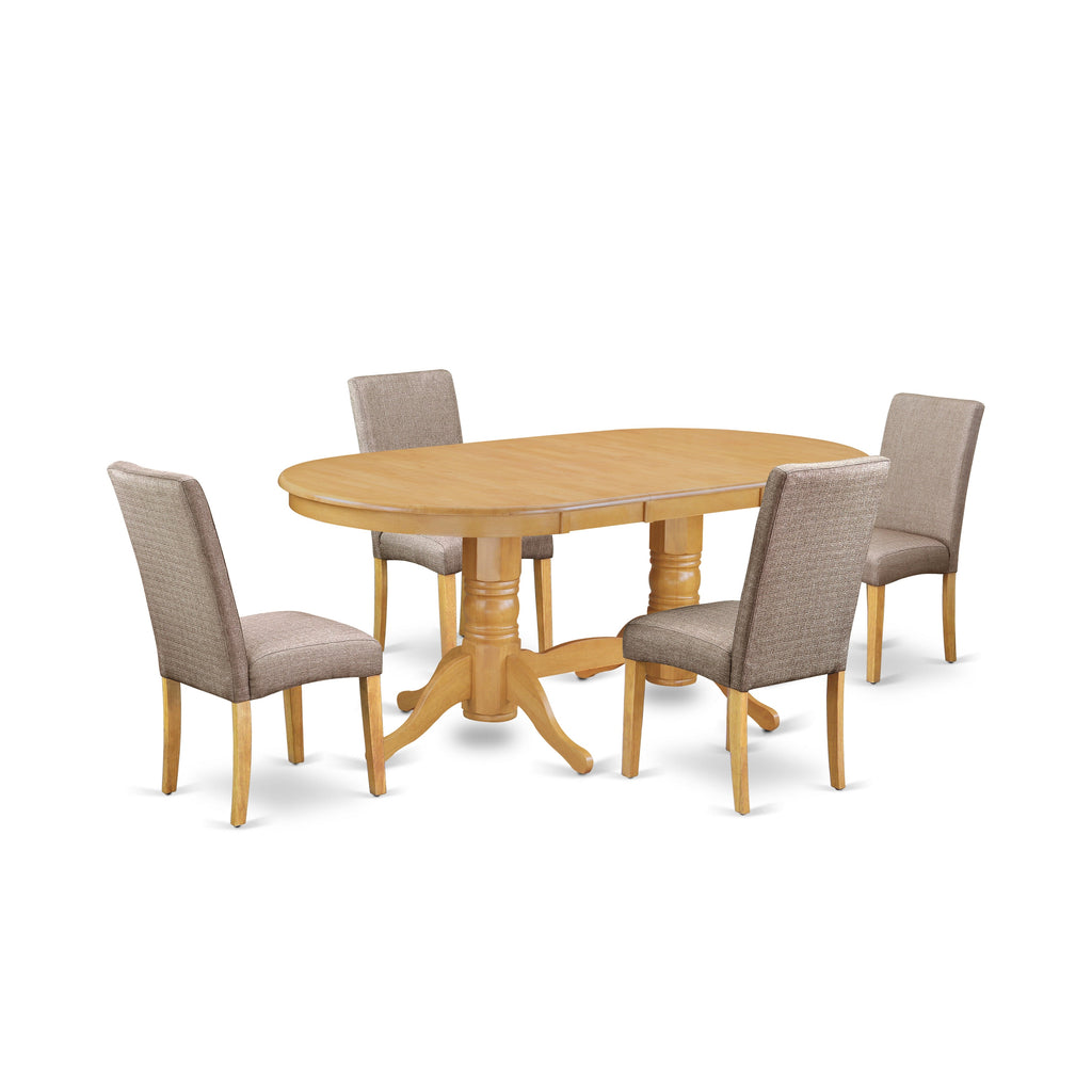 East West Furniture VADR5-OAK-16 5 Piece Dining Room Furniture Set Includes an Oval Wooden Table with Butterfly Leaf and 4 Dark Khaki Linen Fabric Parsons Chairs, 40x76 Inch, Oak
