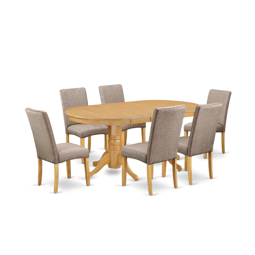 East West Furniture VADR7-OAK-16 7 Piece Modern Dining Table Set Consist of an Oval Wooden Table with Butterfly Leaf and 6 Dark Khaki Linen Fabric Upholstered Chairs, 40x76 Inch, Oak