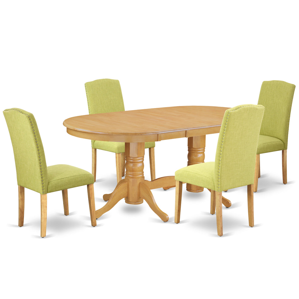East West Furniture VAEN5-OAK-07 5 Piece Dining Room Furniture Set Includes an Oval Wooden Table with Butterfly Leaf and 4 Limelight Linen Fabric Parsons Chairs, 40x76 Inch, Oak