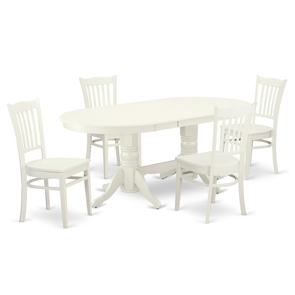 East West Furniture VAGR5-LWH-W 5 Piece Dinette Set for 4 Includes an Oval Dining Table with Butterfly Leaf and 4 Dining Room Chairs, 40x76 Inch, Linen White