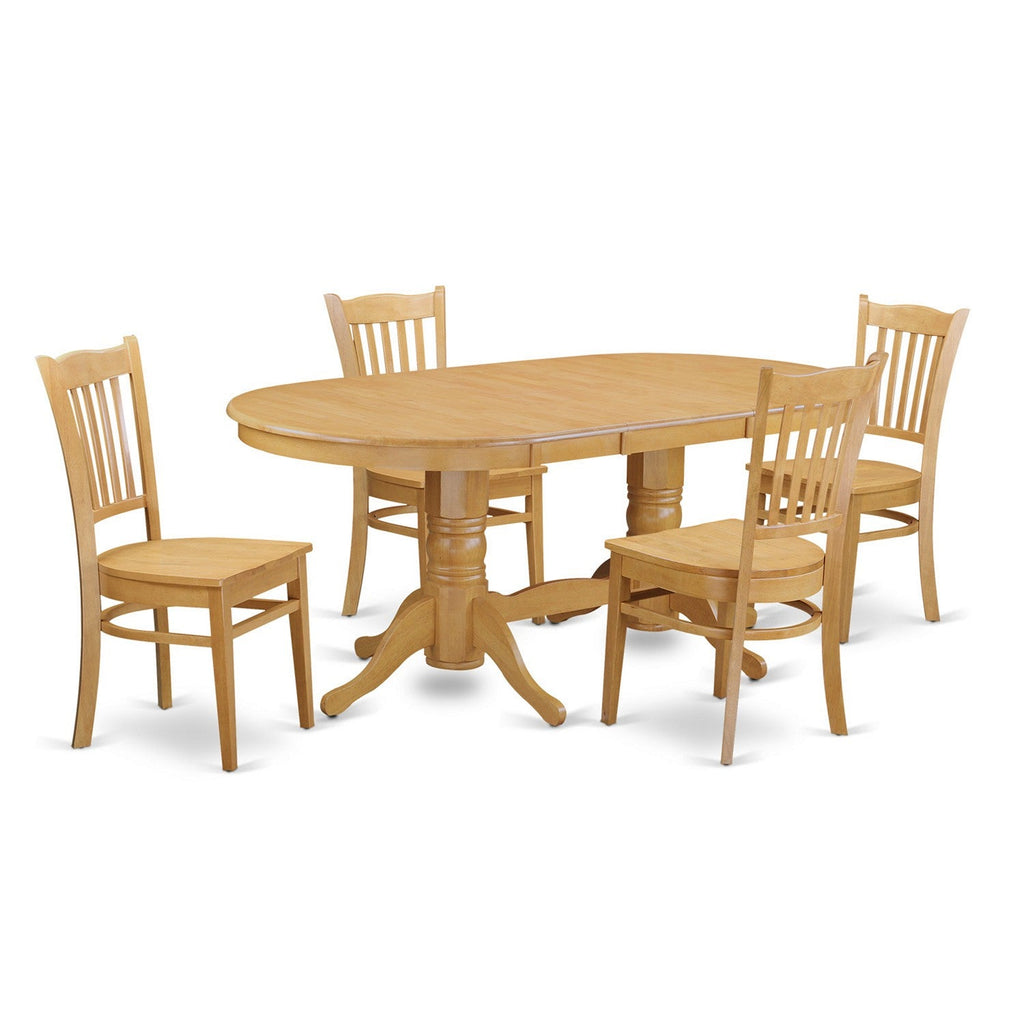 East West Furniture VAGR5-OAK-W 5 Piece Kitchen Table & Chairs Set Includes an Oval Dining Room Table with Butterfly Leaf and 4 Solid Wood Seat Chairs, 40x76 Inch, Oak