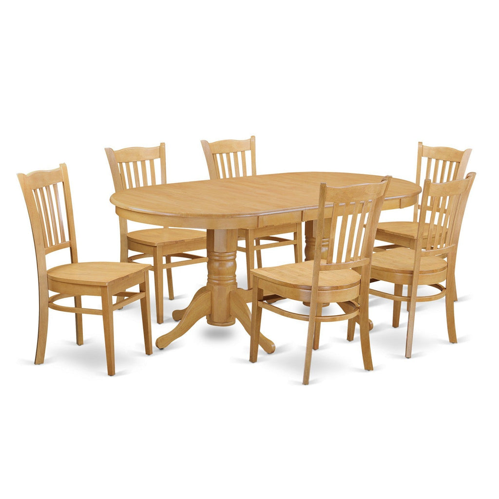 East West Furniture VAGR7-OAK-W 7 Piece Dining Room Table Set Consist of an Oval Wooden Table with Butterfly Leaf and 6 Kitchen Dining Chairs, 40x76 Inch, Oak