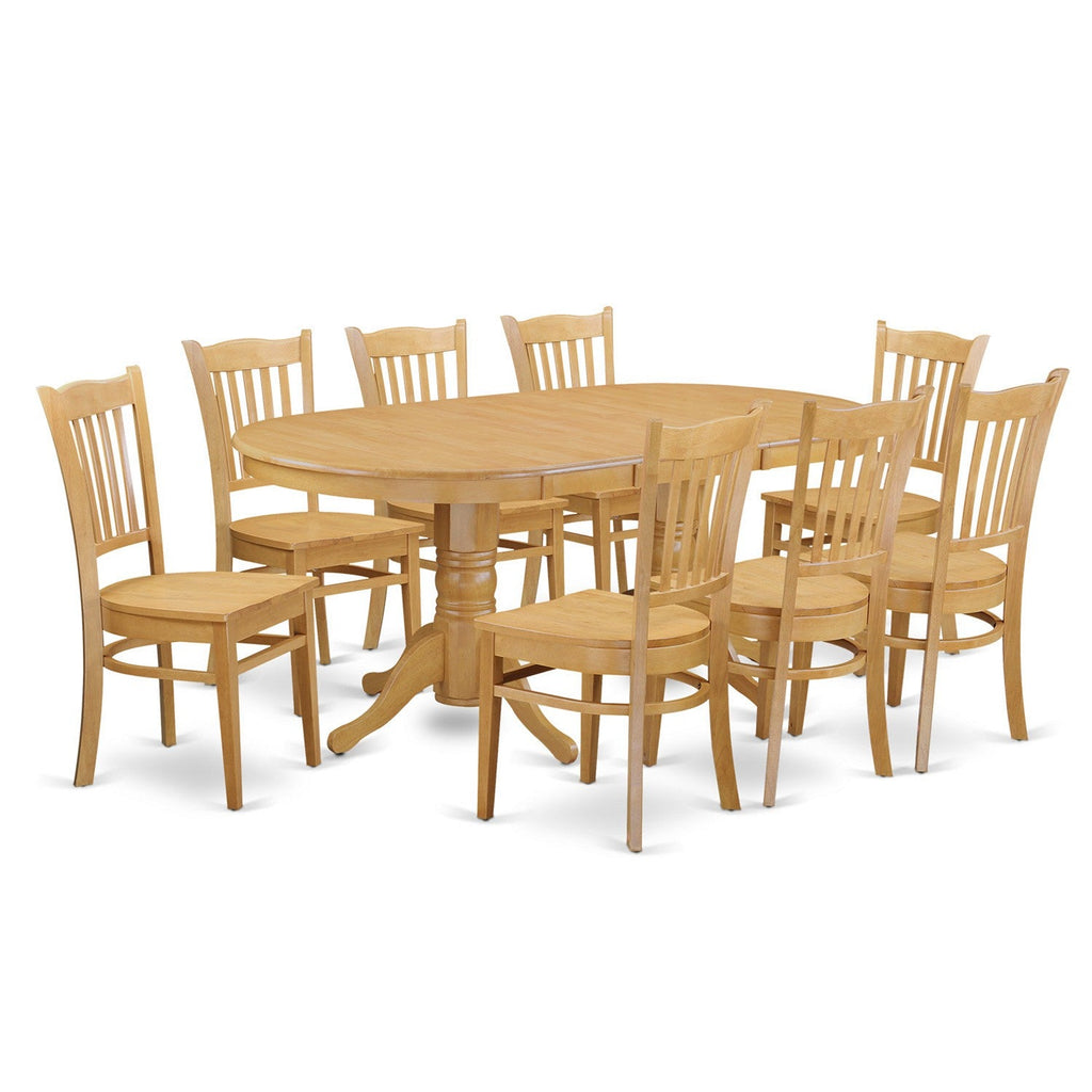 East West Furniture VAGR9-OAK-W 9 Piece Dining Table Set Includes an Oval Wooden Table with Butterfly Leaf and 8 Dining Room Chairs, 40x76 Inch, Oak