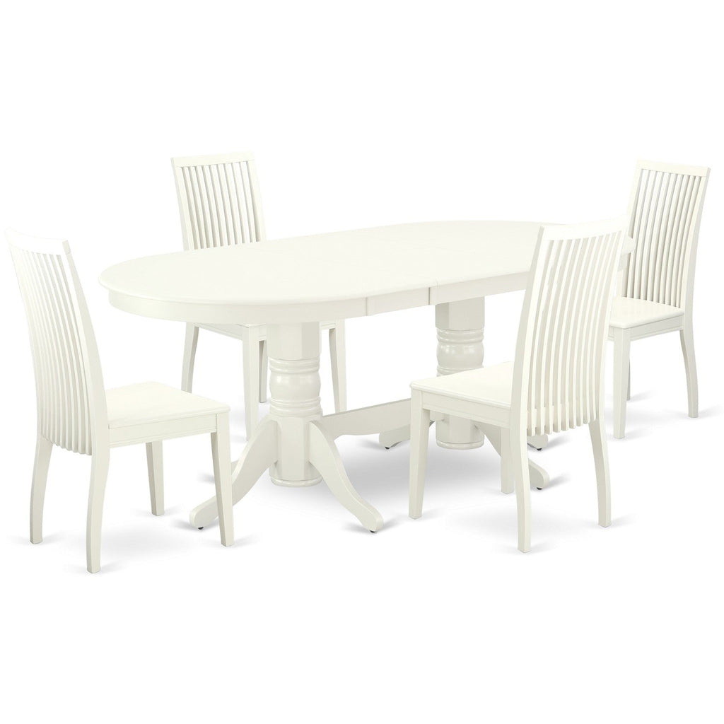 East West Furniture VAIP5-LWH-W 5 Piece Dinette Set for 4 Includes an Oval Dining Room Table with Butterfly Leaf and 4 Dining Chairs, 40x76 Inch, Linen White