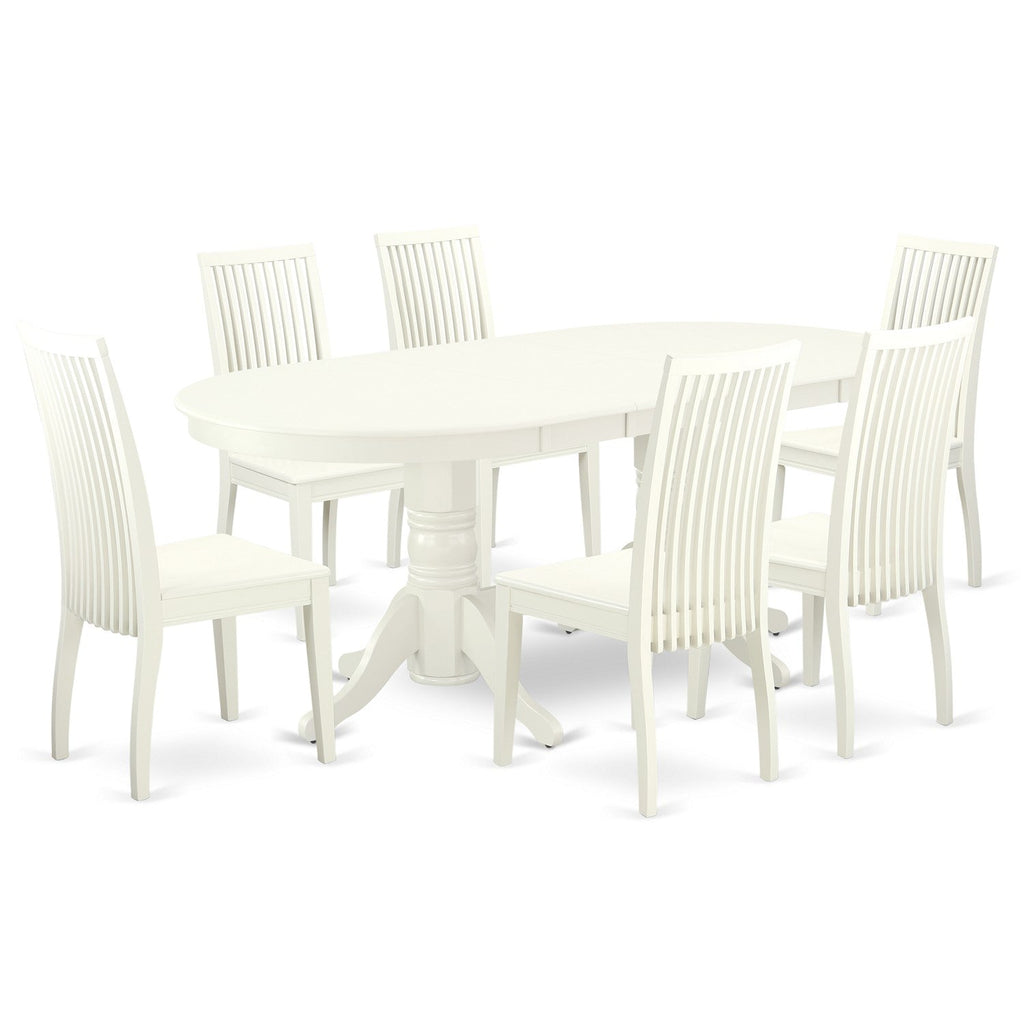 East West Furniture VAIP7-LWH-W 7 Piece Kitchen Table Set Consist of an Oval Dining Table with Butterfly Leaf and 6 Dining Room Chairs, 40x76 Inch, Linen White