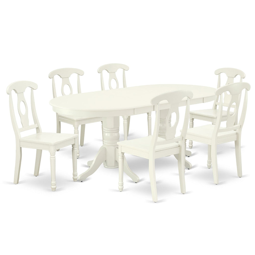East West Furniture VAKE7-LWH-W 7 Piece Dining Set Consist of an Oval Dining Table with Butterfly Leaf and 6 Kitchen Chairs, 40x76 Inch, Linen White