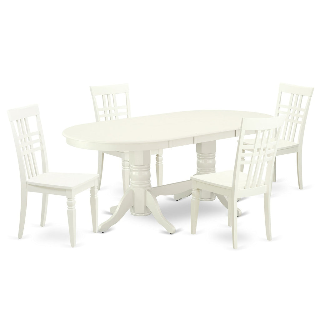 East West Furniture VALG5-LWH-W 5 Piece Dining Room Table Set Includes an Oval Kitchen Table with Butterfly Leaf and 4 Dining Chairs, 40x76 Inch, Linen White