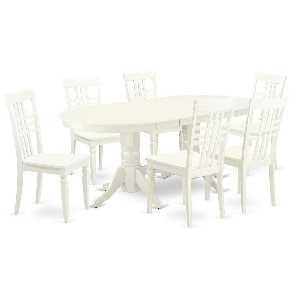 East West Furniture VALG7-LWH-W 7 Piece Dining Table Set Consist of an Oval Dinner Table with Butterfly Leaf and 6 Dining Room Chairs, 40x76 Inch, Linen White