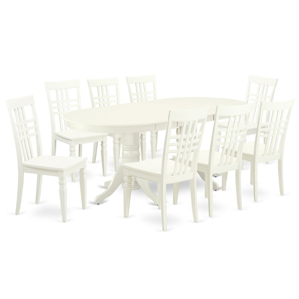 East West Furniture VALG9-LWH-W 9 Piece Dining Room Furniture Set Includes an Oval Wooden Table with Butterfly Leaf and 8 Kitchen Dining Chairs, 40x76 Inch, Linen White