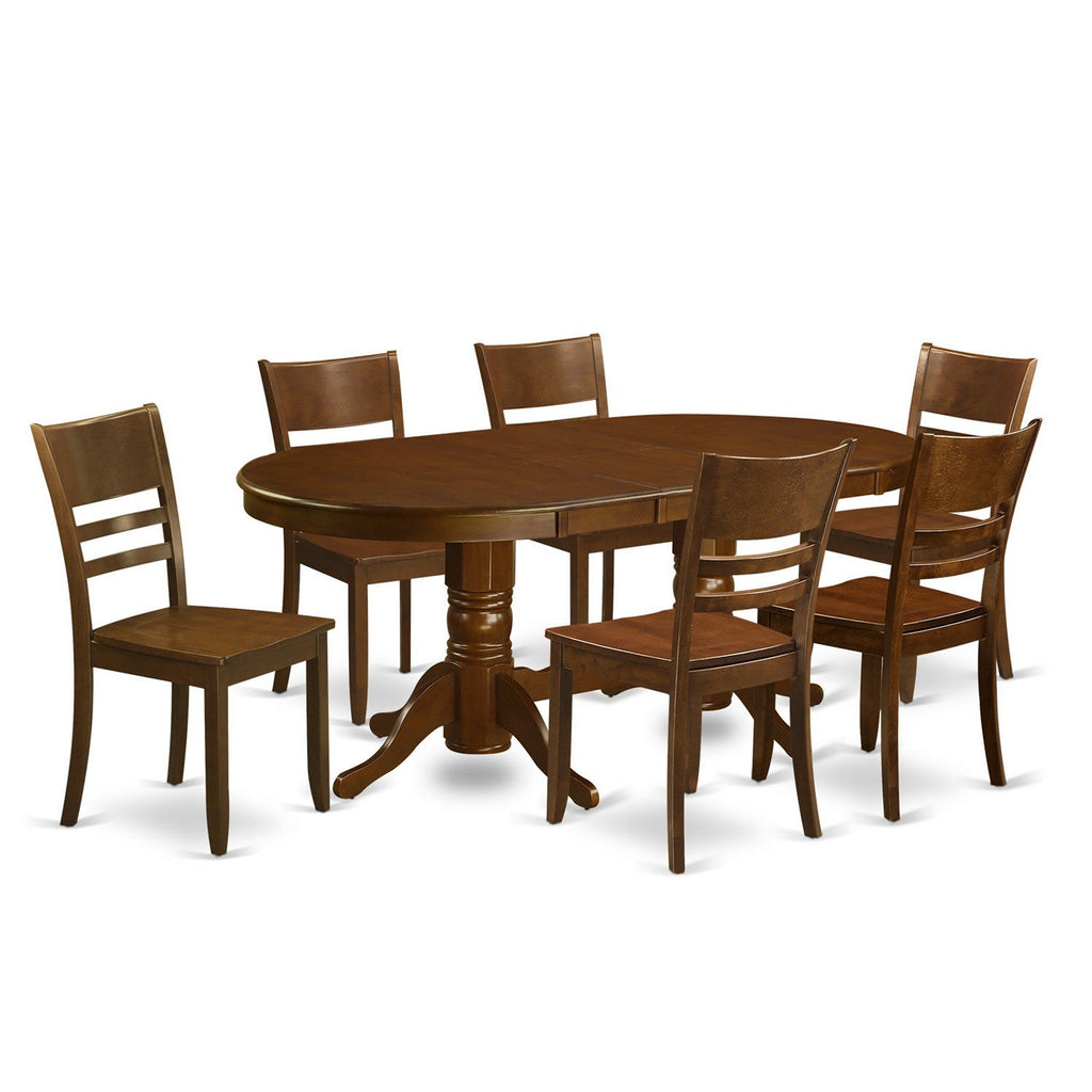 East West Furniture VALY7-ESP-W 7 Piece Dining Set Consist of an Oval Dining Table with Butterfly Leaf and 6 Kitchen Chairs, 40x76 Inch, Espresso