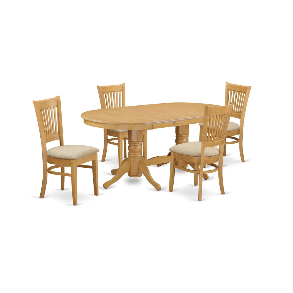East West Furniture VANC5-OAK-C 5 Piece Dinette Set for 4 Includes an Oval Dining Table with Butterfly Leaf and 4 Linen Fabric Dining Room Chairs, 40x76 Inch, Oak