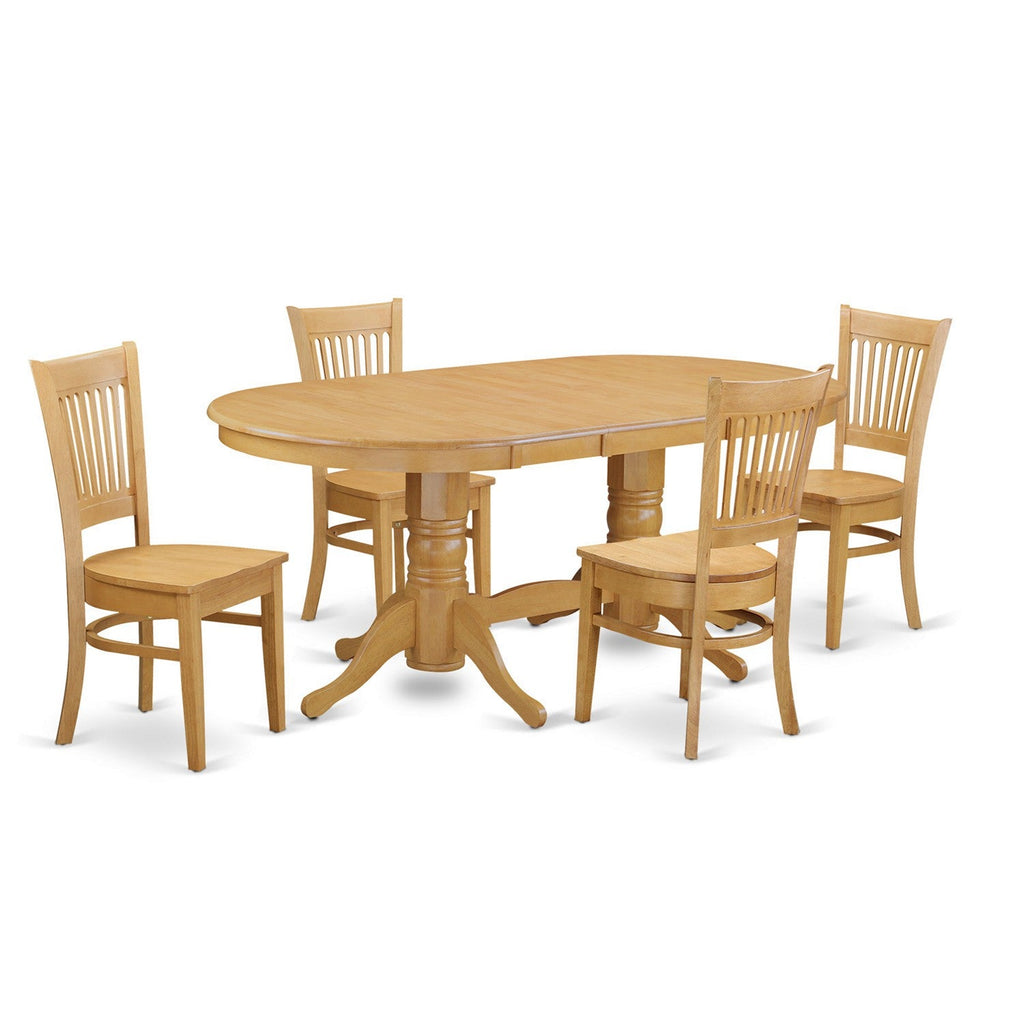 East West Furniture VANC5-OAK-W 5 Piece Kitchen Table & Chairs Set Includes an Oval Dining Room Table with Butterfly Leaf and 4 Solid Wood Seat Chairs, 40x76 Inch, Oak