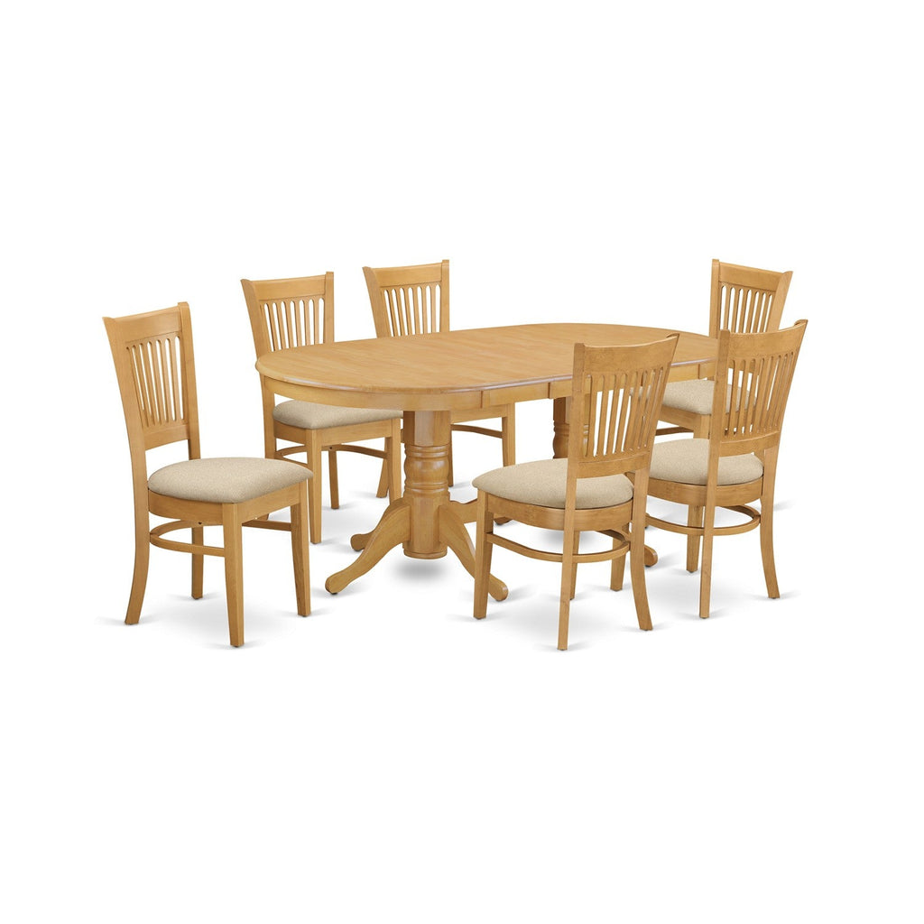 East West Furniture VANC7-OAK-C 7 Piece Kitchen Table Set Consist of an Oval Dining Table with Butterfly Leaf and 6 Linen Fabric Dining Room Chairs, 40x76 Inch, Oak
