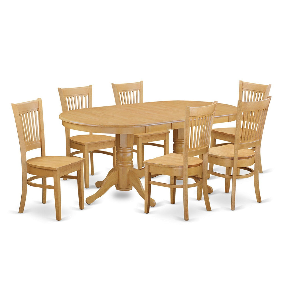 East West Furniture VANC7-OAK-W 7 Piece Kitchen Table & Chairs Set Consist of an Oval Dining Room Table with Butterfly Leaf and 6 Solid Wood Seat Chairs, 40x76 Inch, Oak