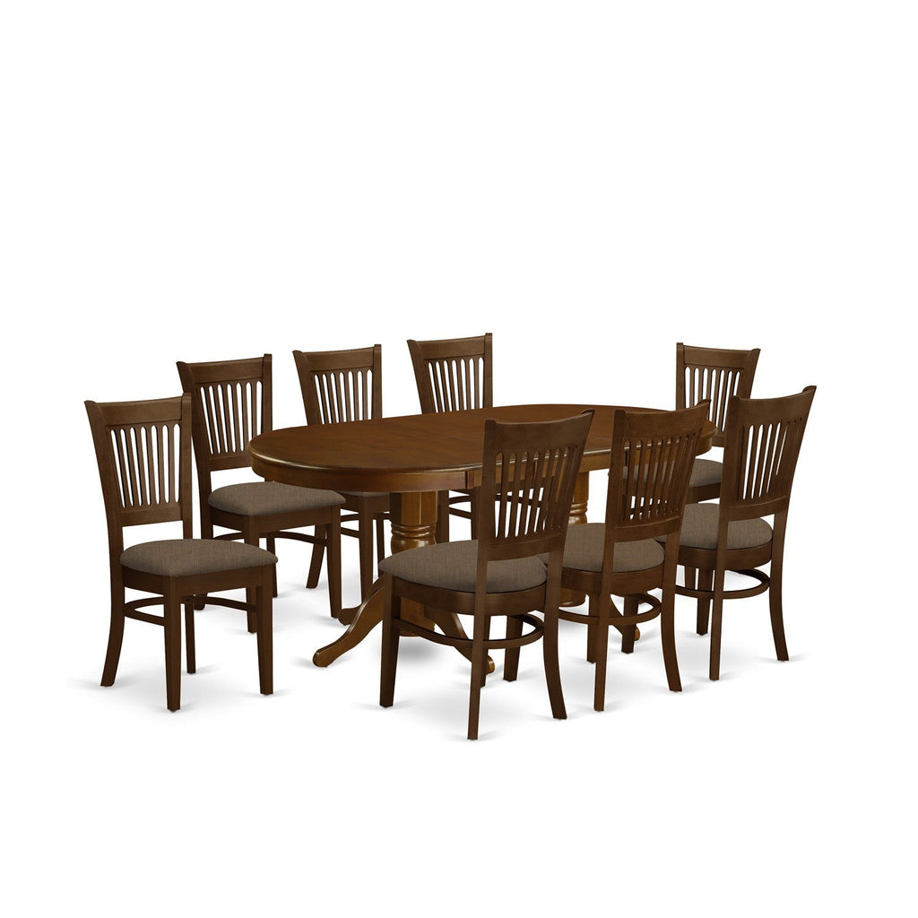 East West Furniture VANC9-ESP-C 9 Piece Modern Dining Table Set Includes an Oval Wooden Table with Butterfly Leaf and 8 Linen Fabric Upholstered Dining Chairs, 40x76 Inch, Espresso