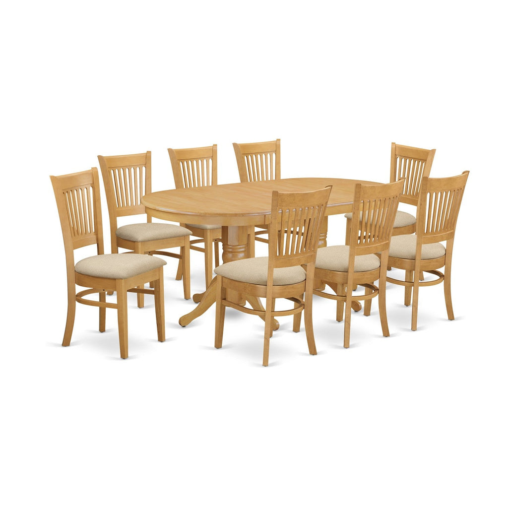 East West Furniture VANC9-OAK-C 9 Piece Kitchen Table Set Includes an Oval Dining Table with Butterfly Leaf and 8 Linen Fabric Dining Room Chairs, 40x76 Inch, Oak