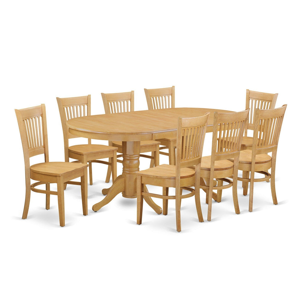 East West Furniture VANC9-OAK-W 9 Piece Dining Set Includes an Oval Dining Room Table with Butterfly Leaf and 8 Kitchen Chairs, 40x76 Inch, Oak