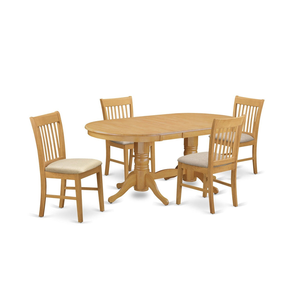 East West Furniture VANO5-OAK-C 5 Piece Dining Set Includes an Oval Dining Room Table with Butterfly Leaf and 4 Linen Fabric Upholstered Kitchen Chairs, 40x76 Inch, Oak