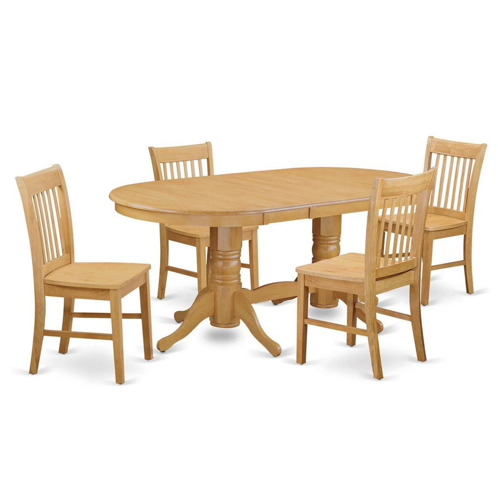 East West Furniture VANO5-OAK-W 5 Piece Dinette Set for 4 Includes an Oval Dining Room Table with Butterfly Leaf and 4 Dining Chairs, 40x76 Inch, Oak