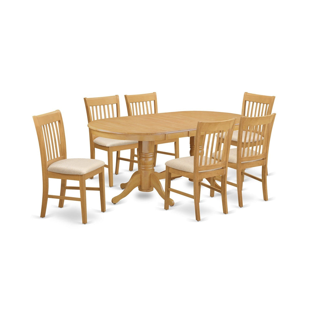 East West Furniture VANO7-OAK-C 7 Piece Kitchen Table & Chairs Set Consist of an Oval Dining Room Table with Butterfly Leaf and 6 Linen Fabric Upholstered Chairs, 40x76 Inch, Oak