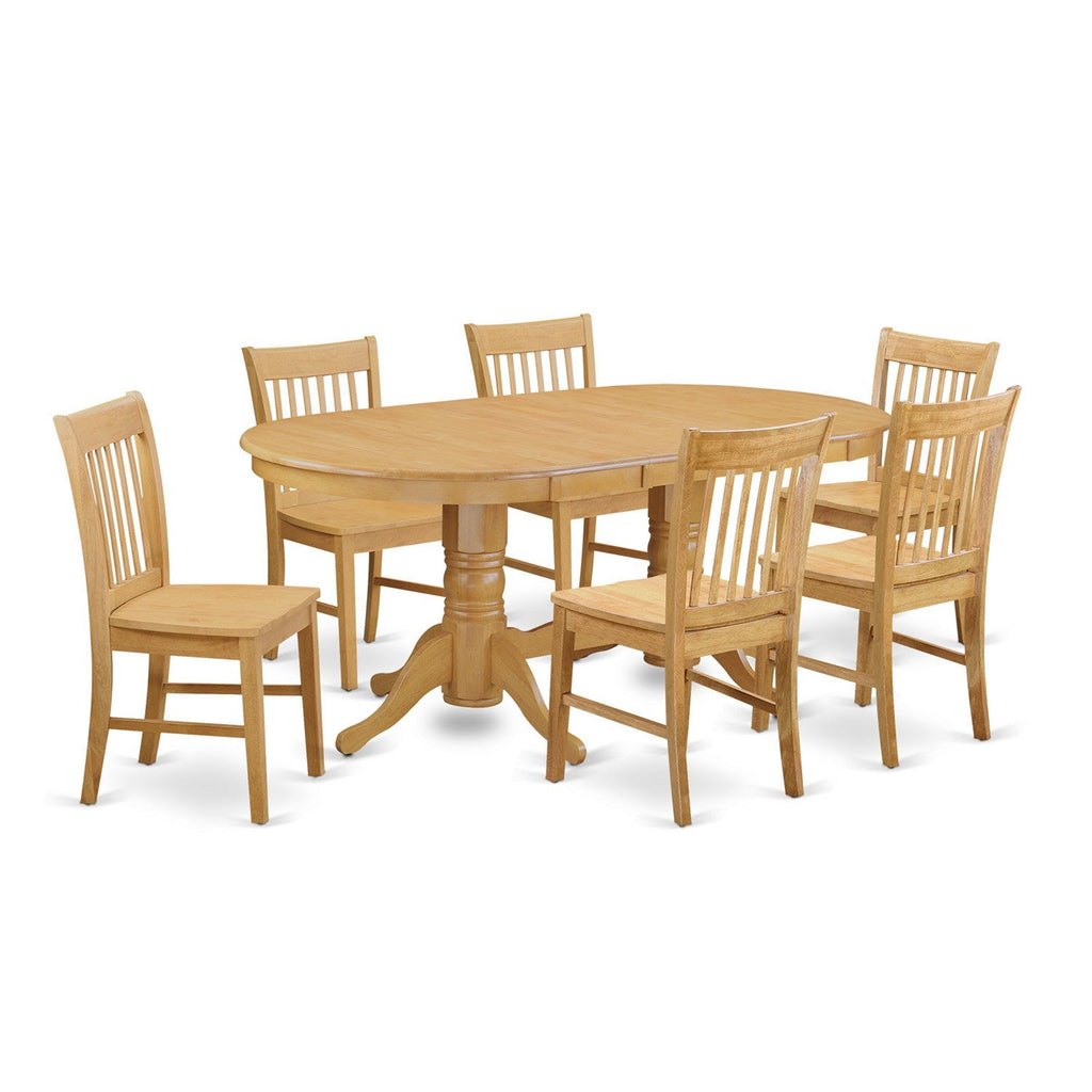 East West Furniture VANO7-OAK-W 7 Piece Dining Set Consist of an Oval Dining Room Table with Butterfly Leaf and 6 Wood Seat Chairs, 40x76 Inch, Oak
