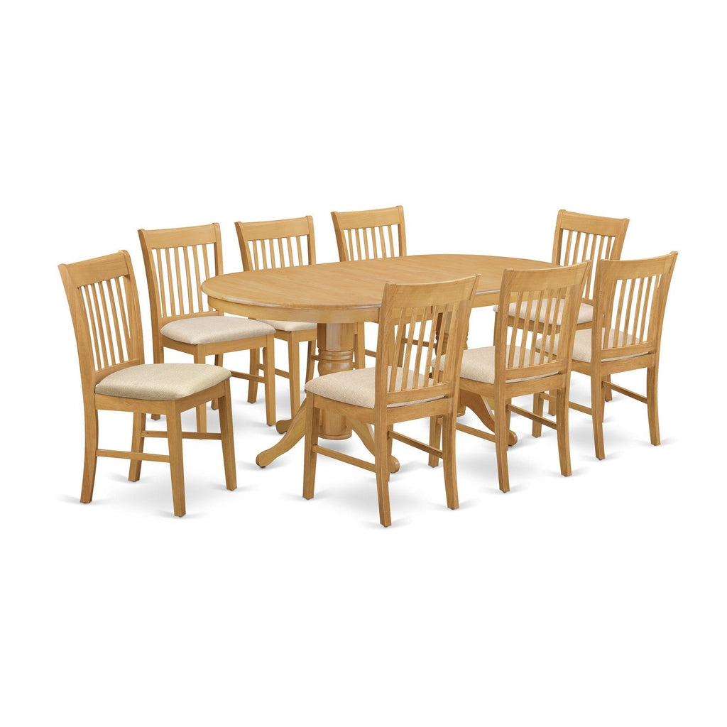 East West Furniture VANO9-OAK-C 9 Piece Dining Set Includes an Oval Dining Table with Butterfly Leaf and 8 Linen Fabric Kitchen Room Chairs, 40x76 Inch, Oak