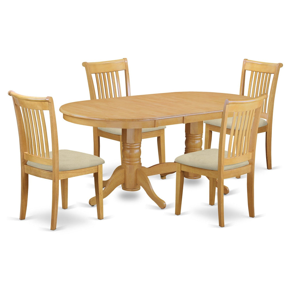 East West Furniture VAPO5-OAK-C 5 Piece Kitchen Table Set for 4 Includes an Oval Dining Table with Butterfly Leaf and 4 Linen Fabric Dining Room Chairs, 40x76 Inch, Oak