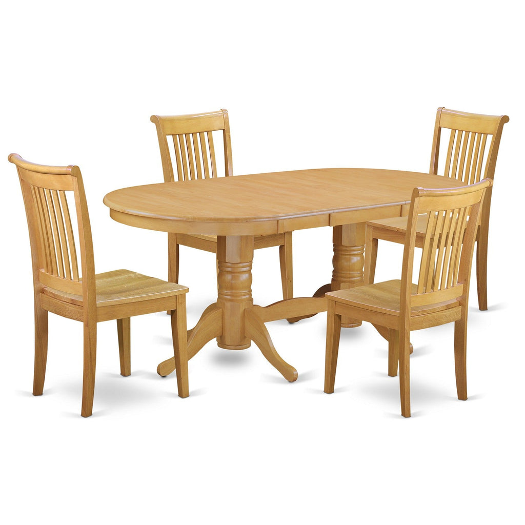 East West Furniture VAPO5-OAK-W 5 Piece Dining Room Table Set Includes an Oval Wooden Table with Butterfly Leaf and 4 Kitchen Dining Chairs, 40x76 Inch, Oak
