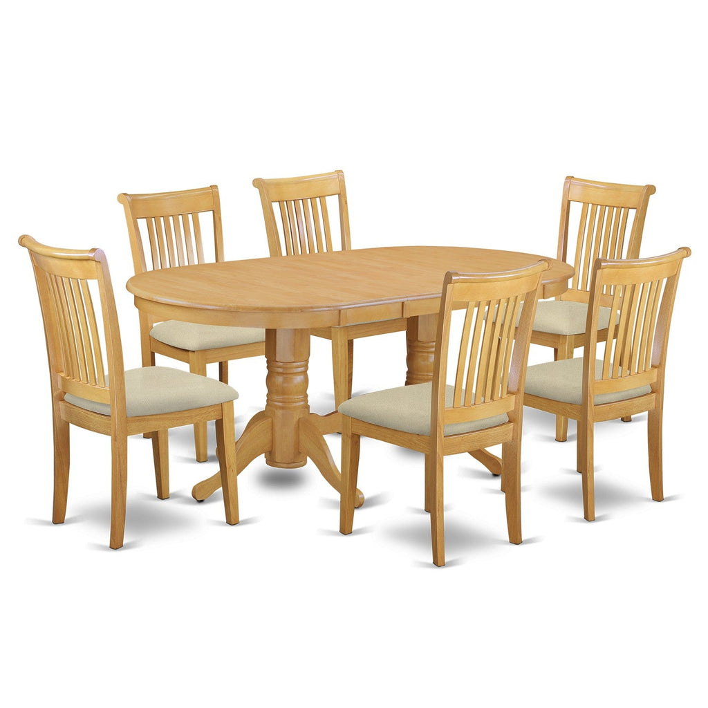 East West Furniture VAPO7-OAK-C 7 Piece Modern Dining Table Set Consist of an Oval Wooden Table with Butterfly Leaf and 6 Linen Fabric Upholstered Dining Chairs, 40x76 Inch, Oak