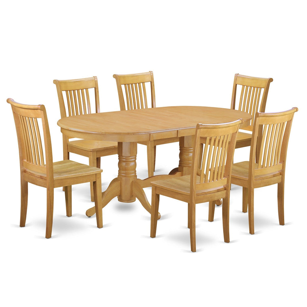 East West Furniture VAPO7-OAK-W 7 Piece Kitchen Table & Chairs Set Consist of an Oval Dining Room Table with Butterfly Leaf and 6 Dining Chairs, 40x76 Inch, Oak