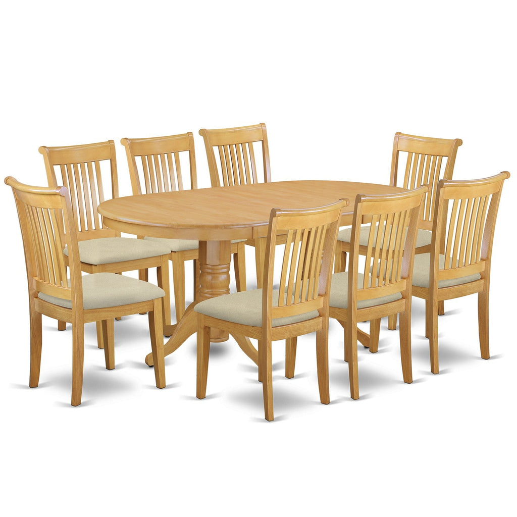 East West Furniture VAPO9-OAK-C 9 Piece Dining Table Set Includes an Oval Wooden Table with Butterfly Leaf and 8 Linen Fabric Dining Room Chairs, 40x76 Inch, Oak